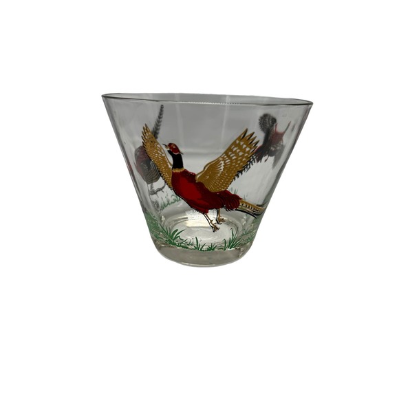 Hazel Atlas Set of 6 Sipping Glasses & 1 Ice Bucket Pheasant Motif Gold Rim - Picture 3 of 6